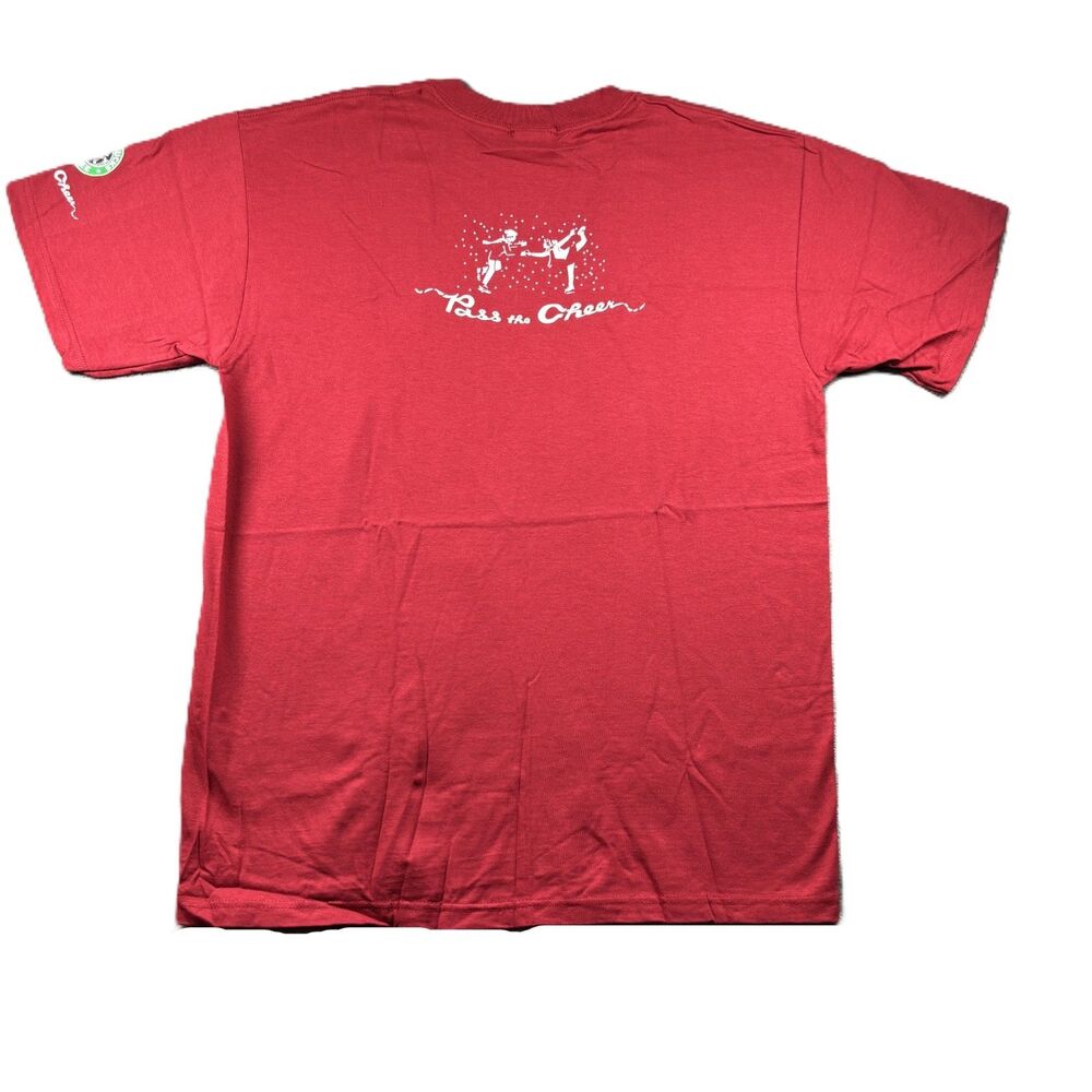 Starbucks Cheer Holiday Employee Barista Coffee T-Shirt Red Unisex Large Q227